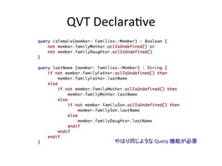 QVT	
  DeclaraHve	




         やはり同じような	
  Query	
  機能が必要	
 