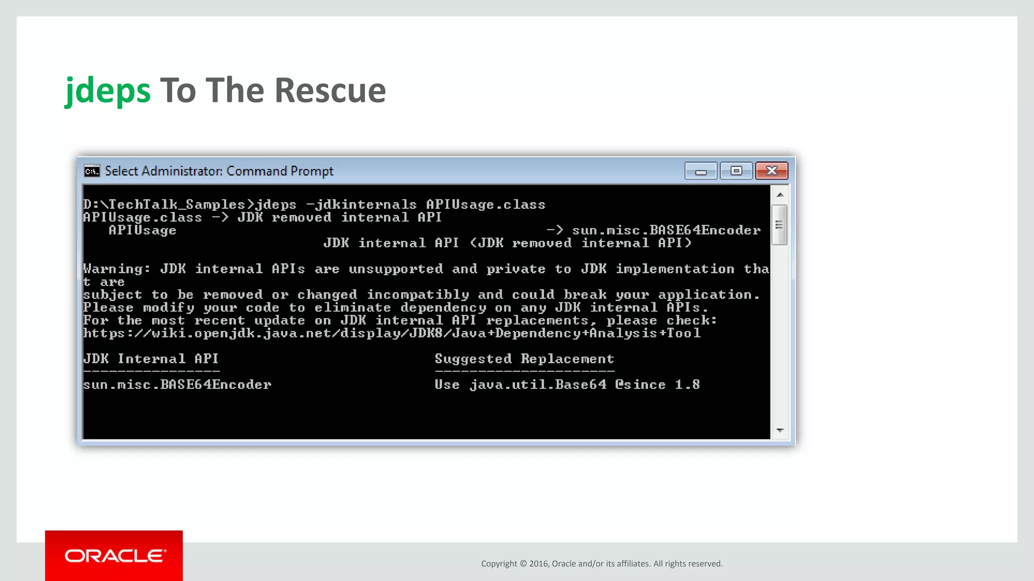 Copyright © 2016, Oracle and/or its affiliates. All rights reserved. jdeps To The Rescue 