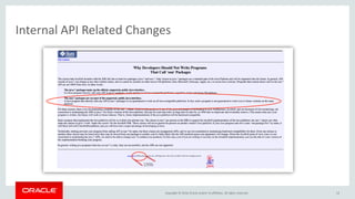 Copyright © 2016, Oracle and/or its affiliates. All rights reserved. 12
Internal API Related Changes
 
