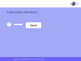 Eclipse Way | Copyright © IBM Corp., 2012. All rights reserved.
Code review with Gerrit
Gerrit
 