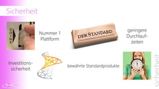 Sicherheit

                                                        geringere
                Nummer 1
                                                        Durchlauf-
                Plattform
                                                          zeiten



Investitions-
                            bewährte Standardprodukte
  sicherheit
 