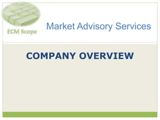 COMPANY OVERVIEW Market Advisory Services 