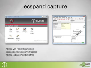 drag & drop




ecspand Sidebar
Drag & Drop Ablage direkt aus Windows (inkl. Aktenzuordnung und Metadatenvererbung
Recherche über Client
 