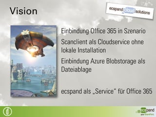 (4) Export
             Aufruf des Cloudservices

             Import in SharePoint
             Dokumentbibliothekt

             Alternative: ERP oder CRM System
 