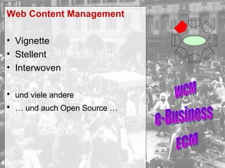 Web Content Management Vignette Stellent Interwoven und viele andere …  und auch Open Source … WCM e-Business ECM 