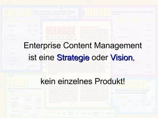 Enterprise Content Management ist eine  Strategie  oder  Vision ,  kein einzelnes Produkt! 