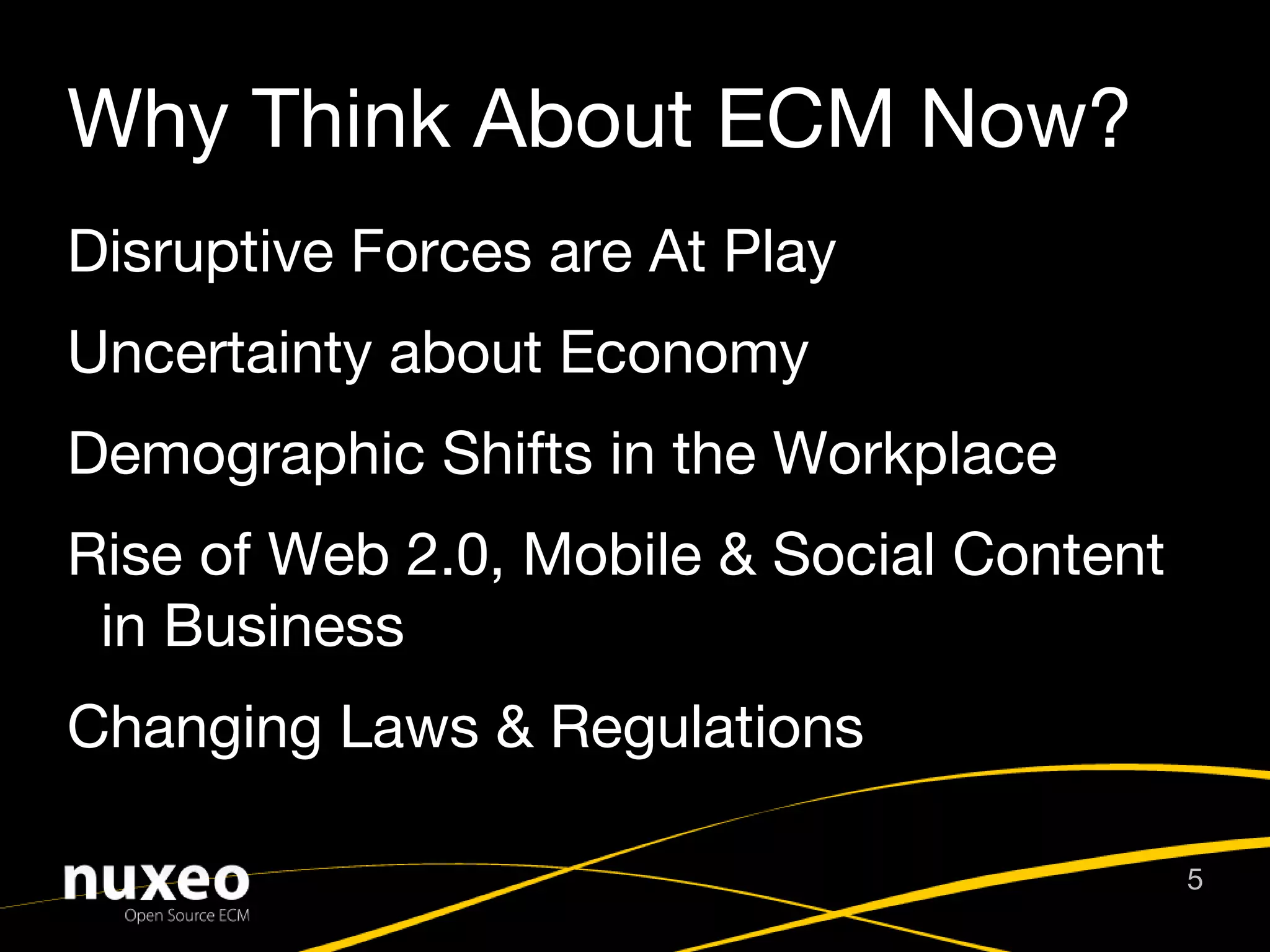 “ the strategies, methods and tools used to capture, manage, store, preserve, and deliver content and documents related to organizational processes. ECM tools and strategies allow the management of an organization's unstructured information, wherever that information exists” 