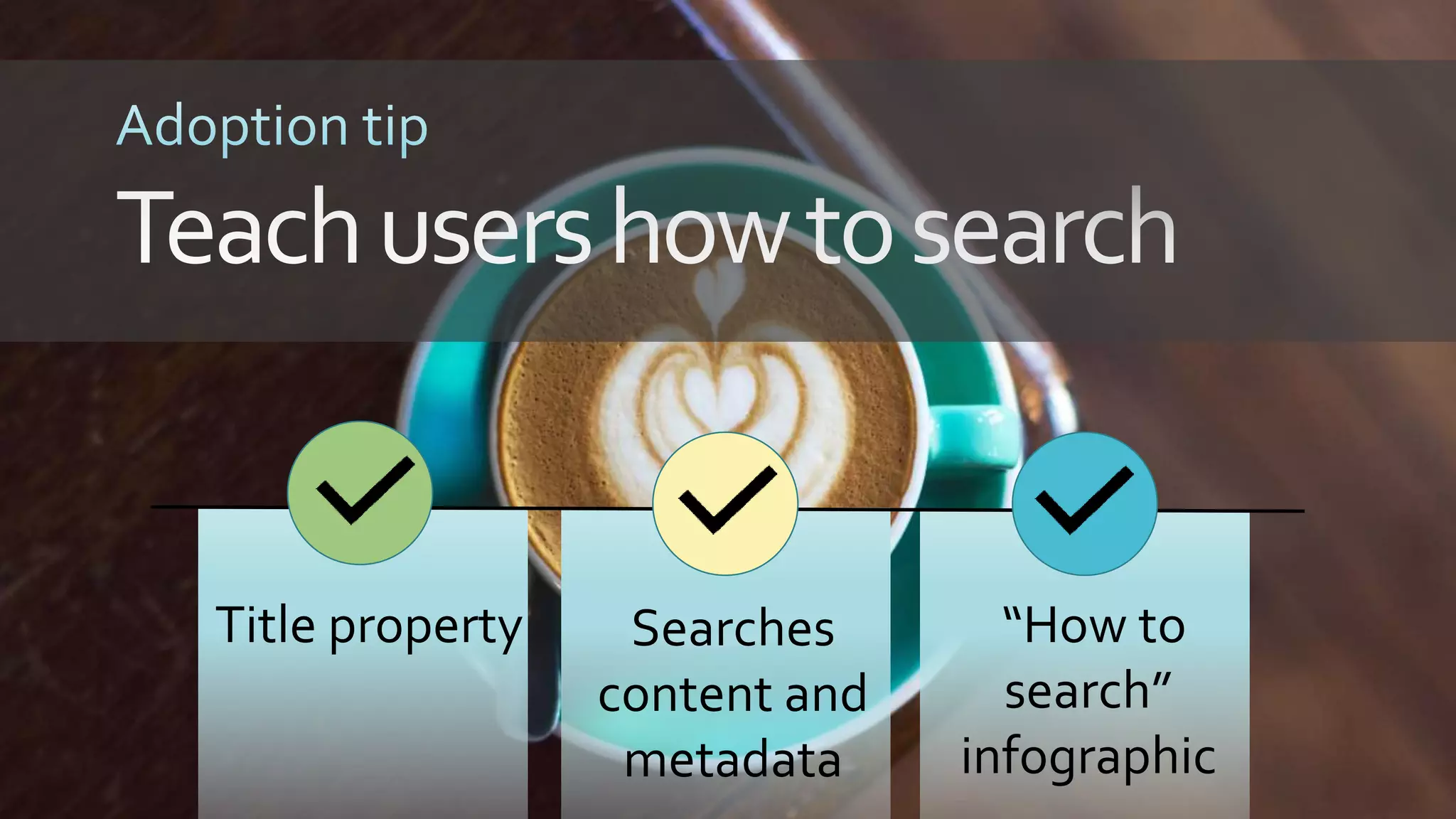 Title property Searches
content and
metadata
“How to
search”
infographic
 
