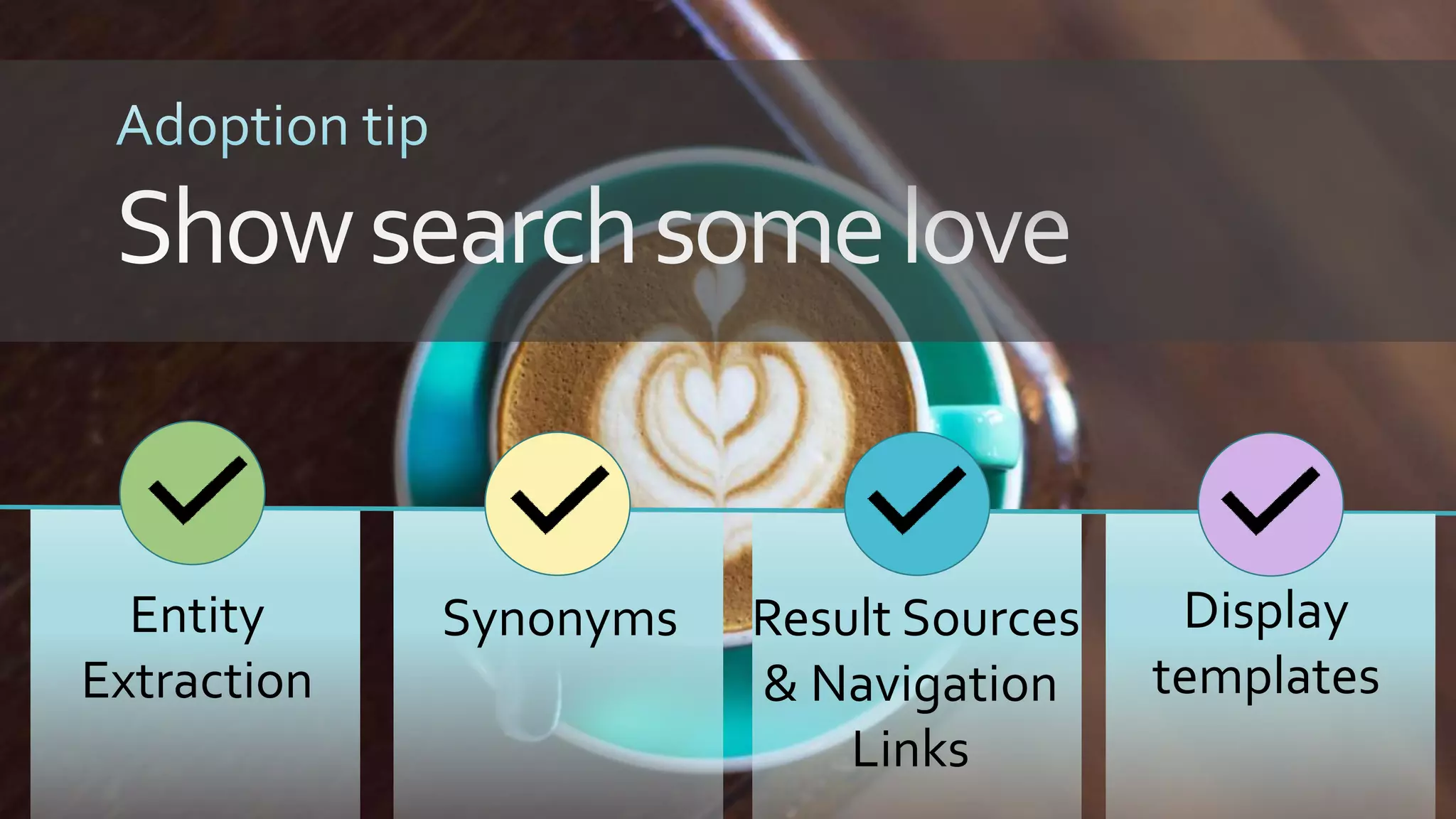 Entity
Extraction
Synonyms Result Sources
& Navigation
Links
Display
templates
 