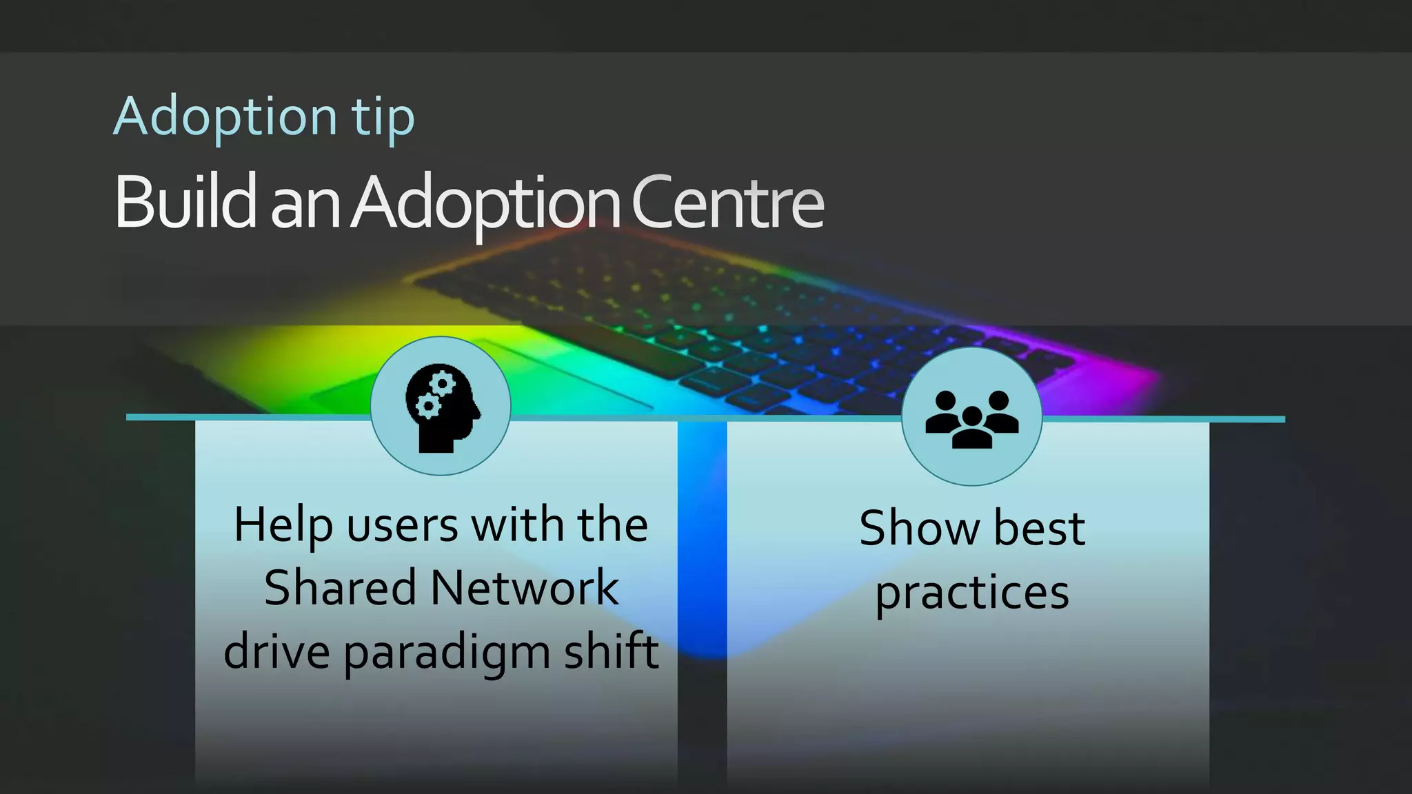 Help users with the
Shared Network
drive paradigm shift
Show best
practices
 
