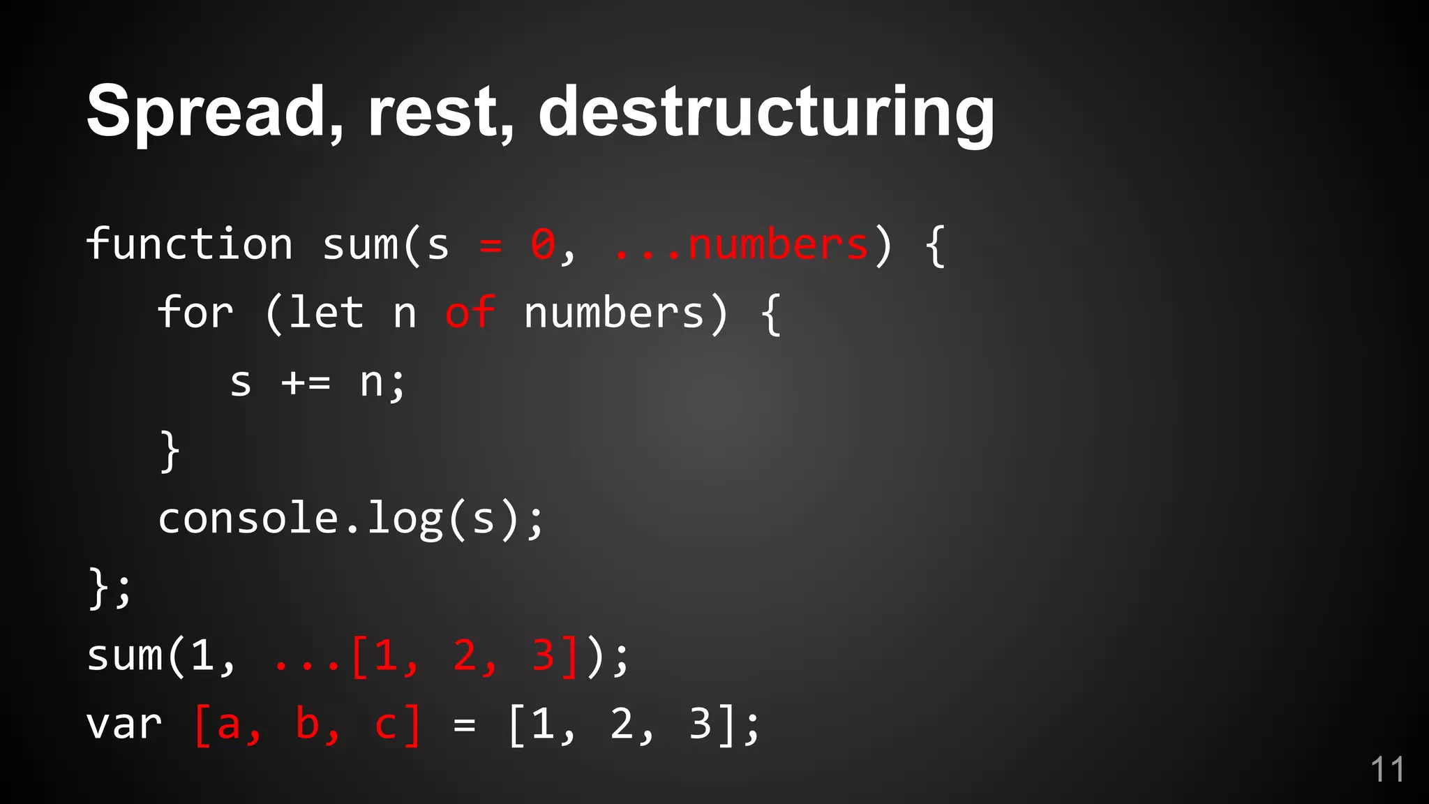 Spread, rest, destructuring
11
 