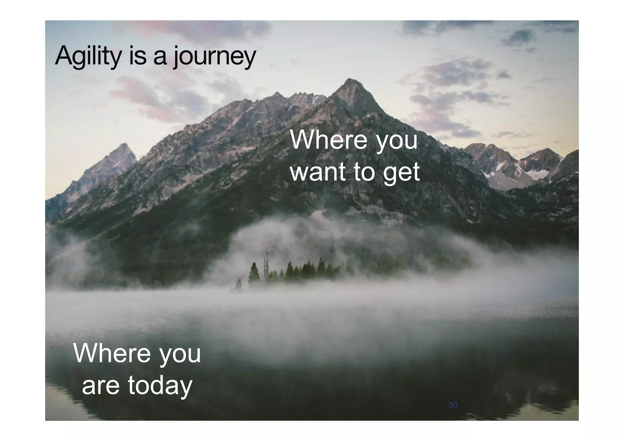 Agility is a journey
Where you
are today
Where you
want to get
30
 