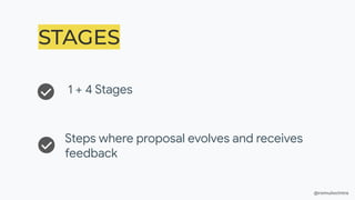 @romulocintra
STAGES
Steps where proposal evolves and receives
feedback
1 + 4 Stages
 
