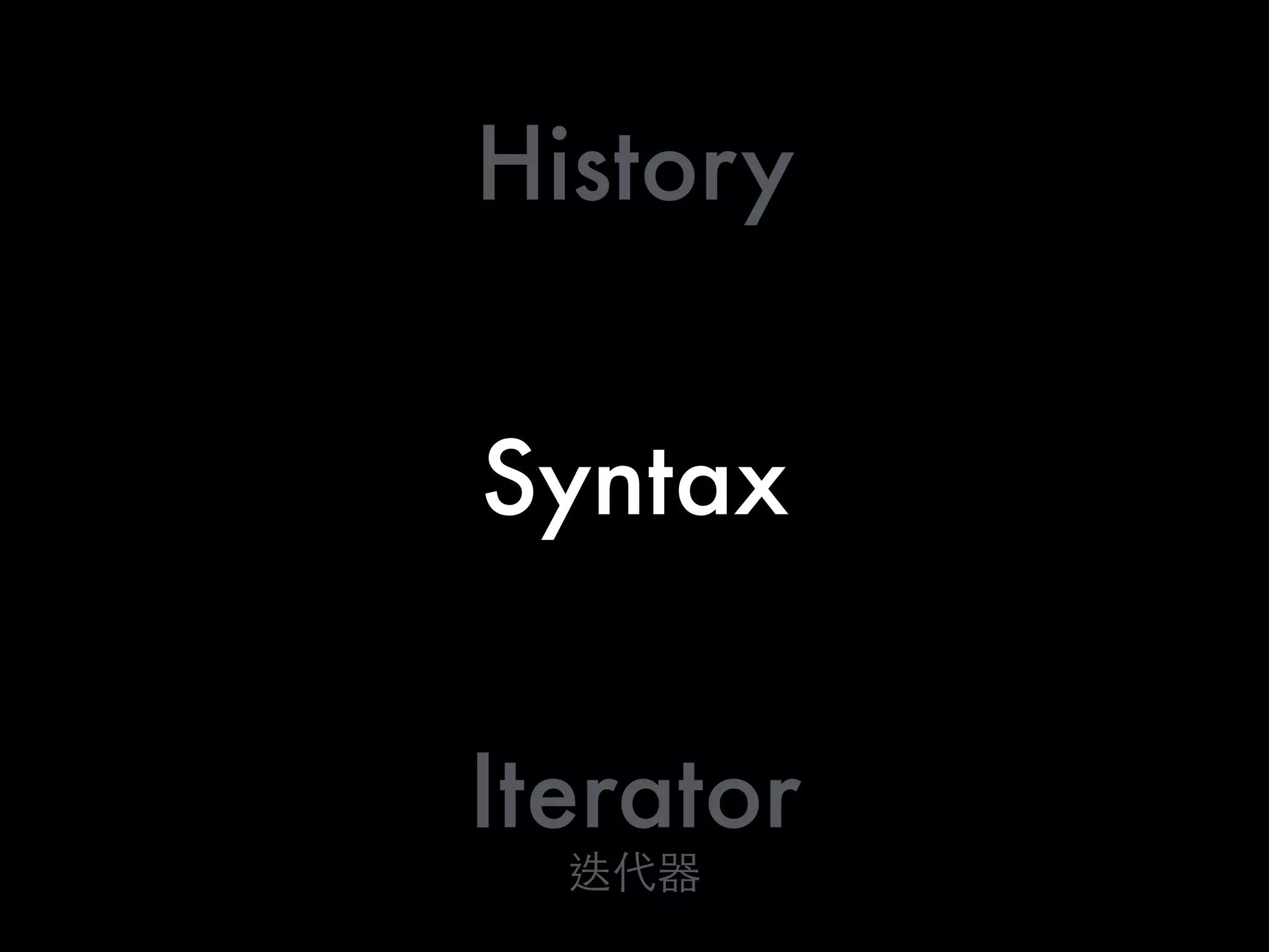 Syntax
History
Iterator
 