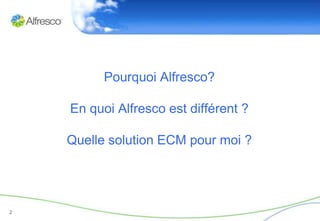 Pourquoi Alfresco?

    En quoi Alfresco est différent ?

    Quelle solution ECM pour moi ?




2
 
