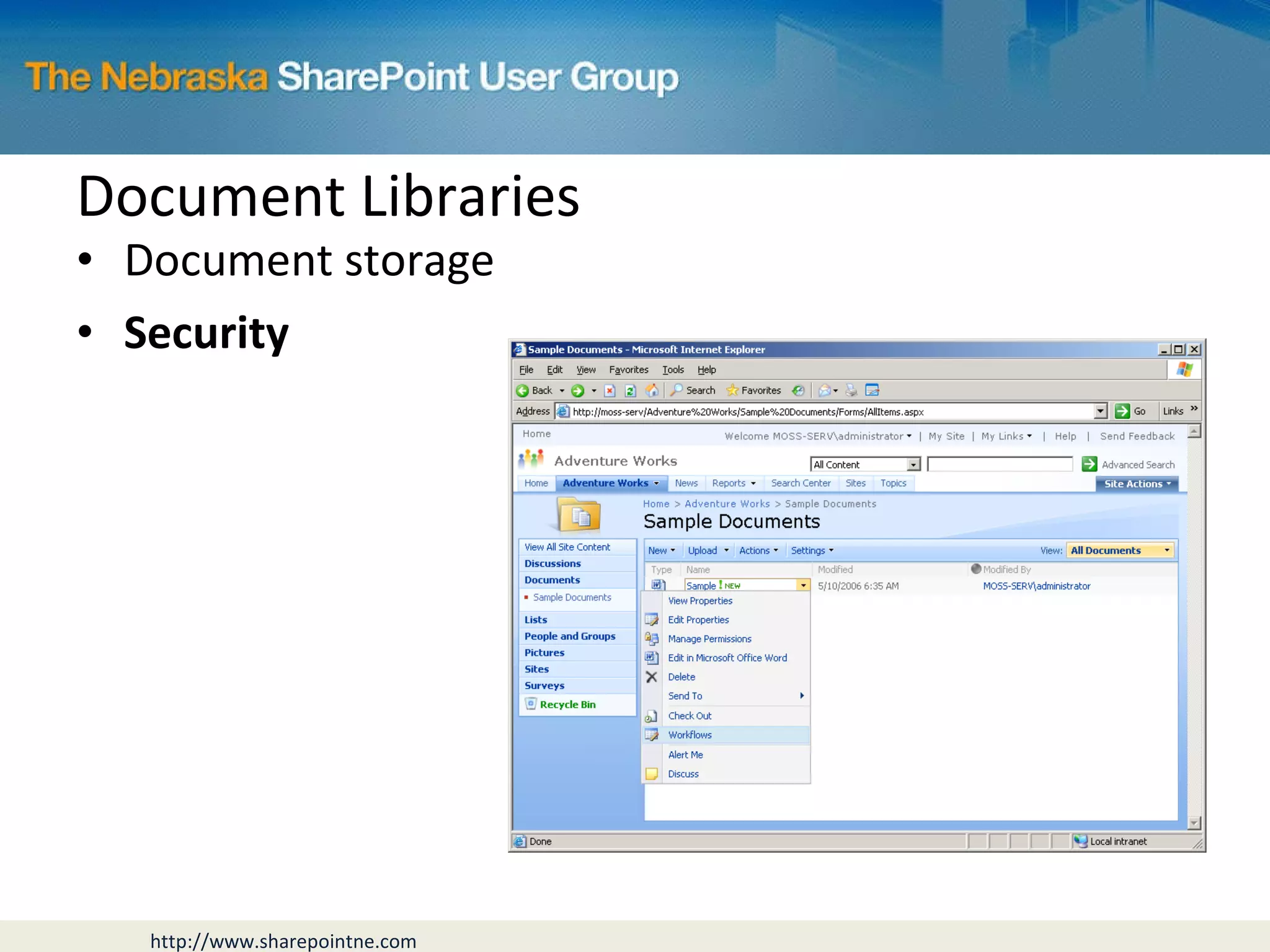 Document storage Security Document Libraries 