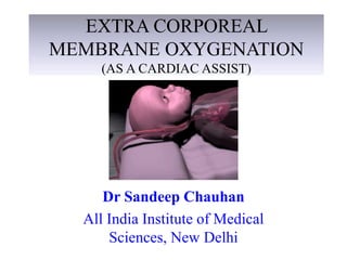 EXTRA CORPOREAL
MEMBRANE OXYGENATION
(AS A CARDIAC ASSIST)
Dr Sandeep Chauhan
All India Institute of Medical
Sciences, New Delhi
 