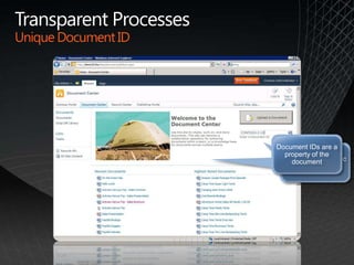 Transparent ProcessesUnique Document IDSearch for a specific Document IDDocument IDs are a property of the document