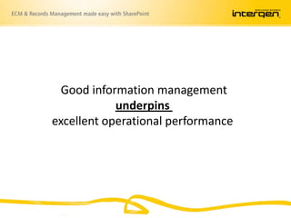 Good information managementunderpins excellent operational performance 