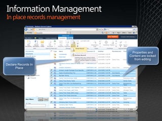 Information ManagementIn place records managementDeclare Records In PlaceProperties and Content are locked from editing