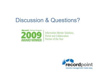 Demonstration Scenario: End UserElectronic and Physical FilesAdd a document to SharePoint