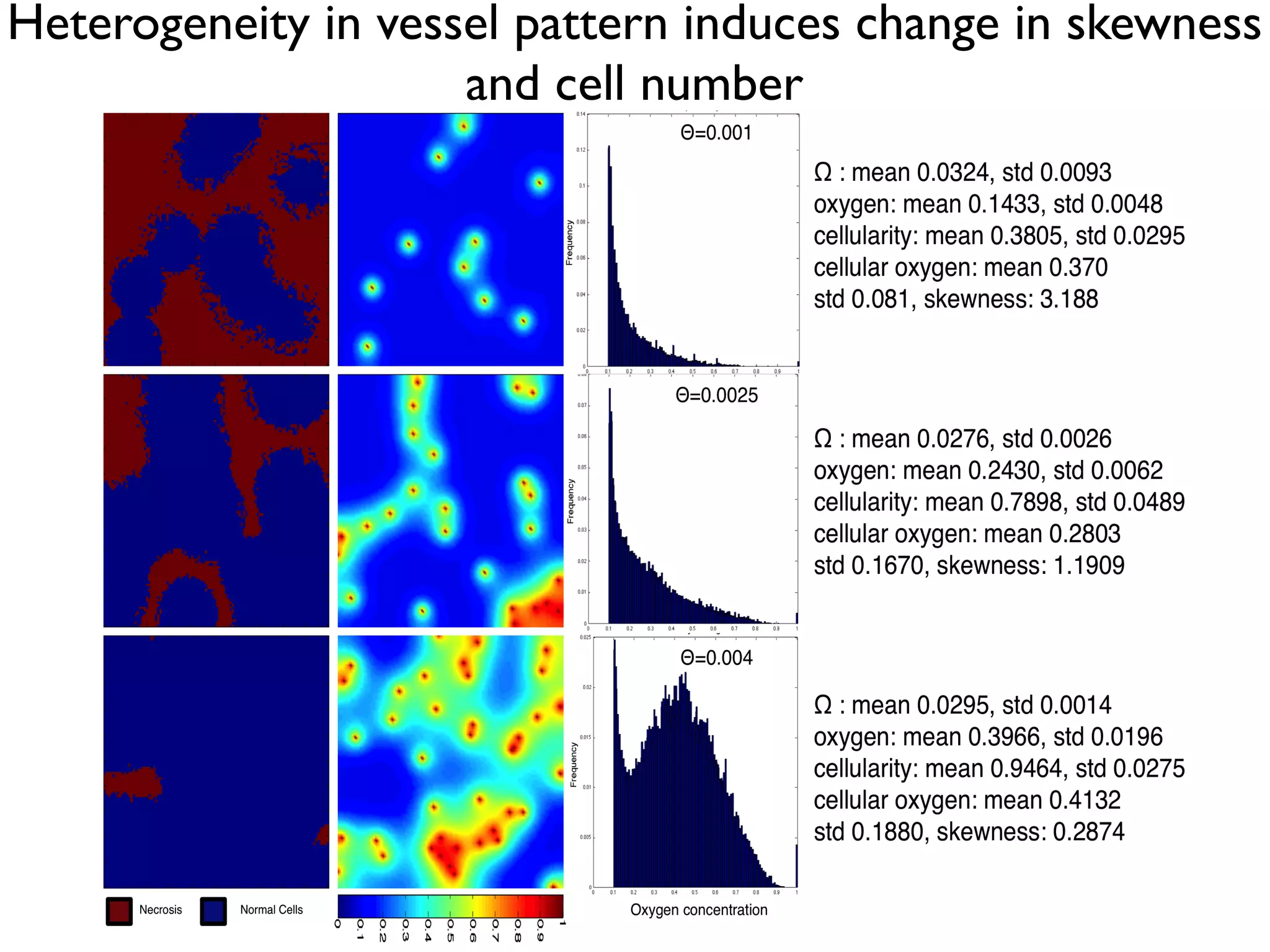 Heterogeneity in vessel pattern induces change in skewness
and cell number
 