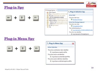 EclipseCon NA 2014 | Eclipse Tips and Tricks
18
+ +Alt  F1
+ +Alt  F2
 