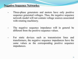 Negative Sequence Networks: 
- Three-phase generators and motors have only positive 
sequence generated voltages. Thus, th...