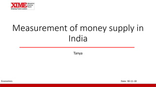 Measurement of money supply in
India
Tanya
Date: 30-11-18Economics
 