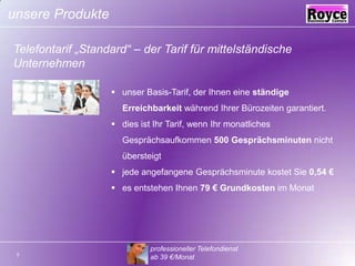 dies ist Ihr Tarif, wenn Ihr monatliches Gesprächsaufkommen 190 Gesprächsminuten nicht übersteigt