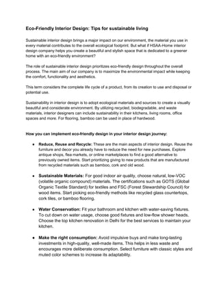 Eco-Friendly Interior Design: Tips for sustainable living | DOCX
