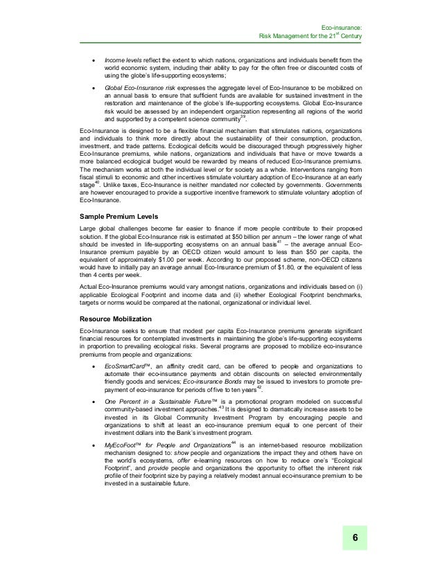 Eco insurance risk management for the 21st century