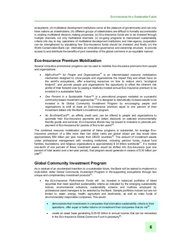 Eco insurance consultation paper