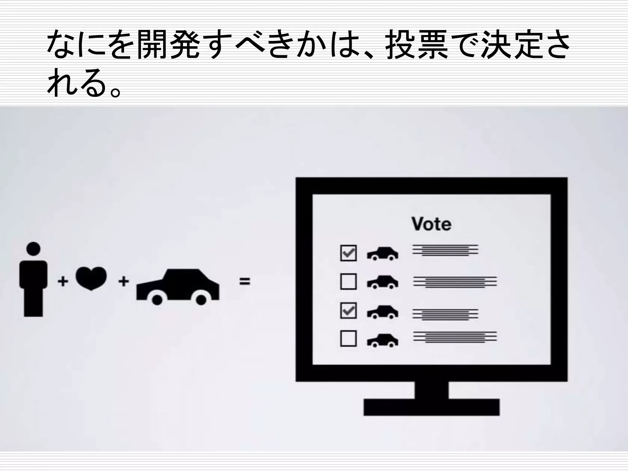 なにを開発すべきかは、投票で決定さ 
れる。 
 