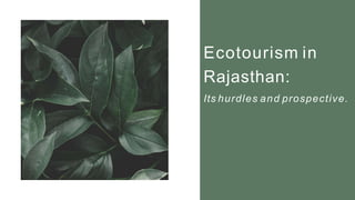 Ecotourism in
Rajasthan:
Its hurdles and prospective.
 