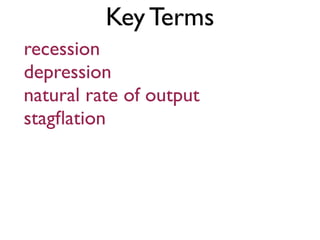 Key Terms
recession
depression
natural rate of output
stagﬂation
 