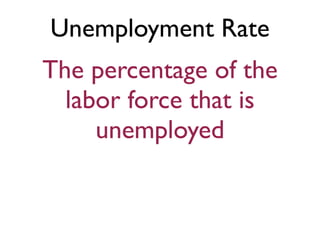 Unemployment Rate
The percentage of the
  labor force that is
     unemployed
 