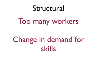 Structural
 Too many workers

Change in demand for
        skills
 