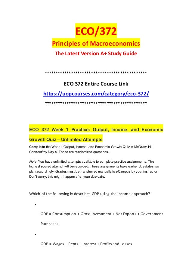 ECO 372 Week 1 Practice Output Income And Economic Growth