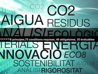 >>>>>8 principes,75 conditions requises, 40 obligatoires, 35 évaluables
 