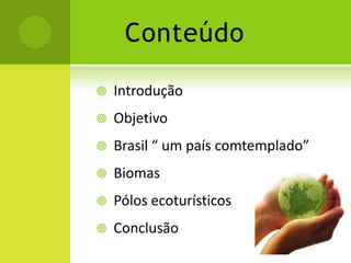 ConteúdoIntroduçãoObjetivoBrasil “ um país comtemplado”BiomasPólos ecoturísticosConclusão