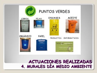 ACTUACIONES REALIZADASACTUACIONES REALIZADAS
4. MURALES DÍA MEDIO AMBIENTE4. MURALES DÍA MEDIO AMBIENTE
 