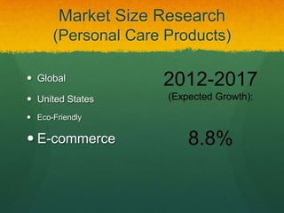Market Size Research
      (Personal Care Products)

 Global            2012-2017
 United States      (Expected Growth):...