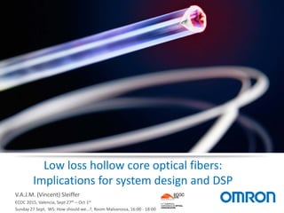 Low loss hollow core optical fibers:
Implications for system design and DSP
V.A.J.M. (Vincent) Sleiffer
ECOC 2015, Valencia, Sept 27th – Oct 1st
Sunday 27 Sept, WS: How should we…?, Room Malvarossa, 16:00 - 18:00
 
