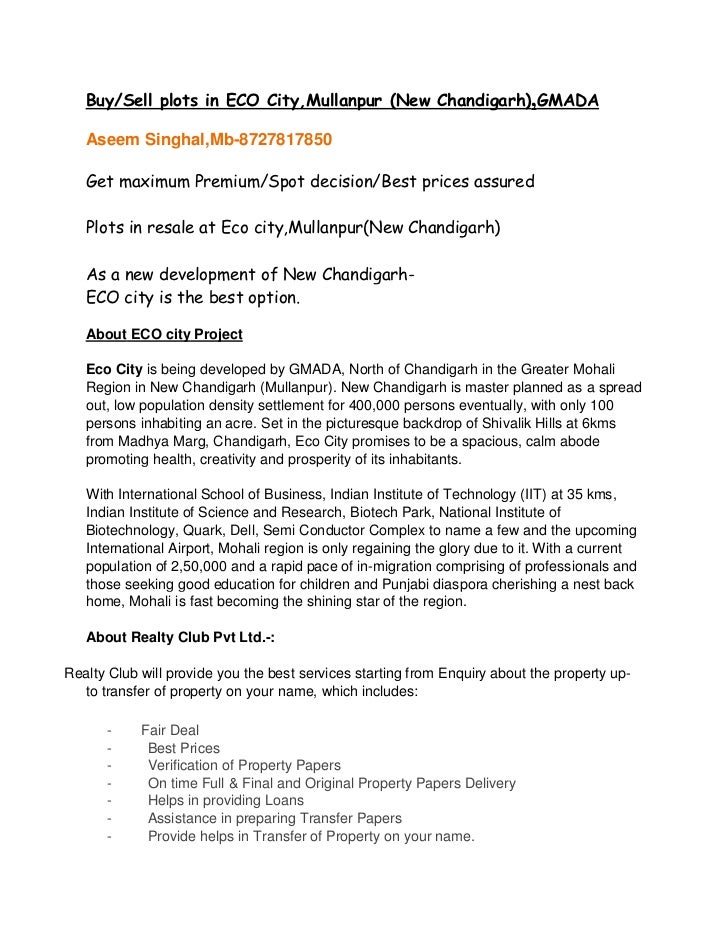 Plots in Eco city Mullanpur Plots in Mullanpur Eco city Mullanpur