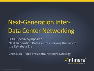 1 | Infinera Confidential & Proprietary
Next-Generation Inter-
Data Center Networking
ECOC Special Symposia2
Next Generation Data Centres - Paving the way for
the Zettabyte Era
Chris Liou – Vice President, Network Strategy
 