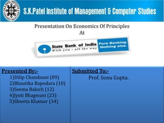 Presentation On Economics Of Principles At Submitted To:- Prof. Sonu Gupta. Presented By:- 1)DilipChandnani (09)        2)BhautikaBapodara (10)        3)SeemaBaloch (12)        4)JyotiBhagwani (23)        5)ShwetaKhamar (34) 