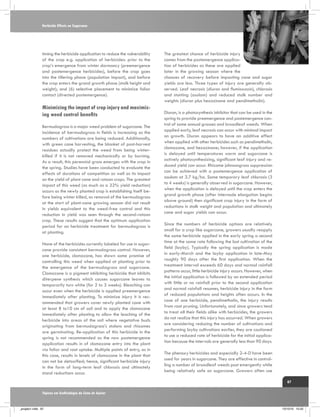 Herbicide Effects on Sugarcane

timing the herbicide application to reduce the vulnerability
of the crop e.g. application of herbicides: prior to the
crop’s emergence from winter dormancy (preemergence
and postemergence herbicides), before the crop goes
into the tillering phase (population impact), and before
the crop enters the grand growth phase (stalk height and
weight); and (6) selective placement to minimize foliar
contact (directed postemergence).

Minimizing the impact of crop injury and maximizing weed control benefits
Bermudagrass is a major weed problem of sugarcane. The
incidence of bermudagrass in fields is increasing as the
numbers of cultivations are being reduced. Additionally,
with green cane harvesting, the blanket of post-harvest
residues actually protect the weed from being winterkilled if it is not removed mechanically or by burning.
As a result, this perennial grass emerges with the crop in
the spring. Studies have been conducted to evaluate the
effects of durations of competition as well as its impact
on the yield of plant cane and ratoon crops. The greatest
impact of this weed (as much as a 32% yield reduction)
occurs as the newly planted crop is establishing itself before being winter killed, as removal of the bermudagrass
at the start of plant-cane growing season did not result
in yields equivalent to the weed-free control and this
reduction in yield was seen through the second-ratoon
crop. These results suggest that the optimum application
period for an herbicide treatment for bermudagrass is
at planting.
None of the herbicides currently labeled for use in sugarcane provide consistent bermudagrass control. However,
one herbicide, clomazone, has shown some promise of
controlling this weed when applied at planting prior to
the emergence of the bermudagrass and sugarcane.
Clomazone is a pigment inhibiting herbicide that inhibits
diterpene synthesis which causes sugarcane leaves to
temporarily turn white (for 2 to 3 weeks). Bleaching can
occur even when the herbicide is applied preemergence
immediately after planting. To minimize injury it is recommended that growers cover newly planted cane with
at least 8 to10 cm of soil and to apply the clomazone
immediately after planting to allow the leaching of the
herbicide into areas of the soil where vegetative buds
originating from bermudagrass’s stolons and rhizomes
are germinating. Re-application of this herbicide in the
spring is not recommended as the now postemergence
application results in of clomazone entry into the plant
via foliar and root uptake. Multiple points of entry, as in
this case, results in levels of clomazone in the plant that
can not be detoxified; hence, significant herbicide injury
in the form of long-term leaf chlorosis and ultimately
stand reductions occur.

The greatest chance of herbicide injury
comes from the postemergence application of herbicides as these are applied
later in the growing season where the
chances of recovery before impacting cane and sugar
yields are less. Three types of injury are generally observed. Leaf necrosis (diuron and flumioxazin), chlorosis
and stunting (asulam) and reduced stalk number and
weights (diuron plus hexazinone and pendimethalin).
Diuron, is a photosynthesis inhibitor that can be used in the
spring to provide preemergence and postemergence control of some annual grasses and broadleaf weeds. When
applied early, leaf necrosis can occur with minimal impact
on growth. Diuron appears to have an additive effect
when applied with other herbicides such as pendimethalin,
clomazone, and hexazinone; however, if the application
is delayed until temperatures warm and sugarcane is
actively photosynthesizing, significant leaf injury and reduced yield can occur. Rhizome johnsongrass suppression
can be achieved with a postemergence application of
asulam at 3.7 kg/ha. Some temporary leaf chlorosis (3
to 4 weeks) is generally observed in sugarcane. However,
when the application is delayed until the crop enters the
grand growth phase (after internode elongation begins
above ground) then significant crop injury in the form of
reductions in stalk weight and population and ultimately
cane and sugar yields can occur.
Since the numbers of herbicide options are relatively
small for a crop like sugarcane, growers usually reapply
the same herbicide applied in the early spring a second
time at the same rate following the last cultivation of the
field (layby). Typically the spring application is made
in early-March and the layby application in late-May
roughly 90 days after the first application. When the
treatment interval exceeds 60 days and normal rainfall
patterns occur, little herbicide injury occurs. However, when
the initial application is followed by an extended period
with little or no rainfall prior to the second application
and normal rainfall resumes, herbicide injury in the form
of reduced populations and heights often occurs. In the
case of one herbicide, pendimethalin, the injury results
from root pruning. Unfortunately, and since growers tend
to treat all their fields alike with herbicides, the growers
do not realize that this injury has occurred. When growers
are considering reducing the number of cultivations and
performing layby cultivations earlier, they are cautioned
to use a reduced rate of herbicide for the initial application because the intervals are generally less than 90 days.
The phenoxy herbicides and especially 2-4-D have been
used for years in sugarcane. They are effective in controlling a number of broadleaf weeds post emergently while
being relatively safe on sugarcane. Growers often use
87

Tópicos em Ecofisiologia da Cana de Açúcar

_projeto1.indb 87

13/10/10 10:22

 