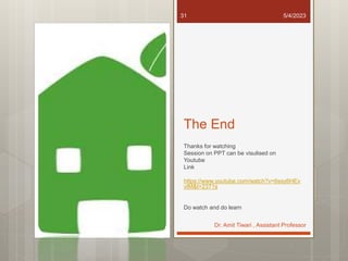 The End
Thanks for watching
Session on PPT can be visulised on
Youtube
Link
https://www.youtube.com/watch?v=6ssy6HEv
vIM&t=2371s
Do watch and do learn
5/4/2023
Dr. Amit Tiwari , Assistant Professor
31
 