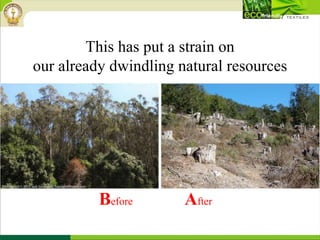 This has put a strain on
our already dwindling natural resources
Before After
 